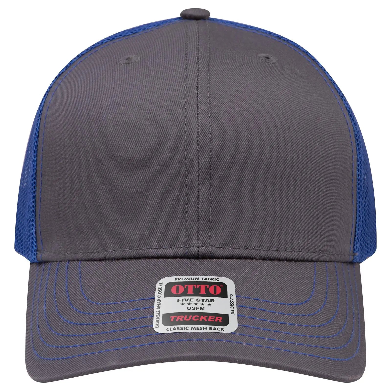 OTTO 112-1 6 Panel Mid Profile Mesh Back Trucker Cap - Ch.Gry/Ch.Gry/Ryl - Ch.Gry/Ch.Gry/Ryl / 7 3/8’’ - 7 5/8’’
