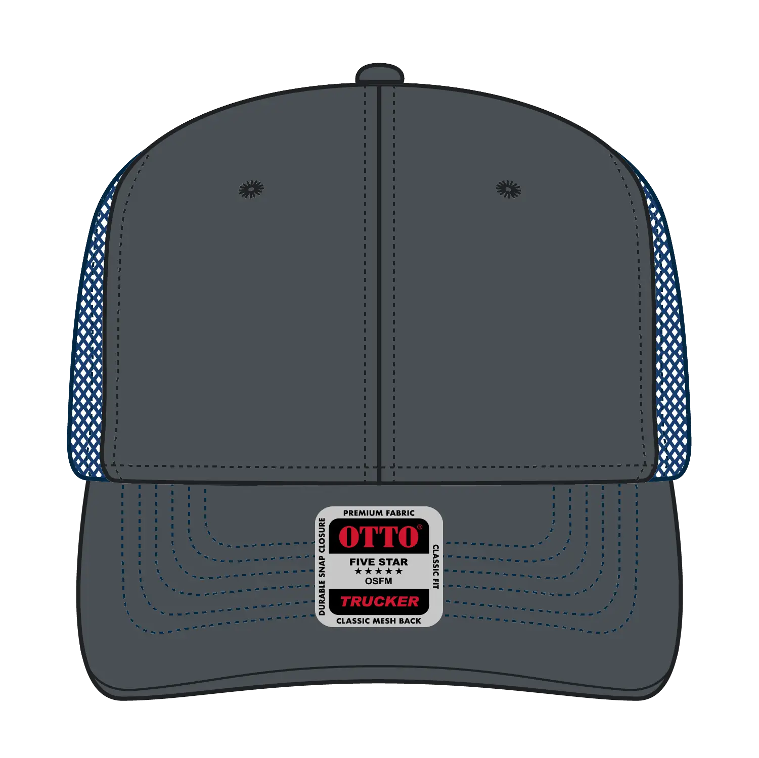 OTTO 112-1 6 Panel Mid Profile Mesh Back Trucker Cap - Ch.Gry/Ch.Gry/Ryl - Ch.Gry/Ch.Gry/Ryl / 7 3/8’’ - 7 5/8’’