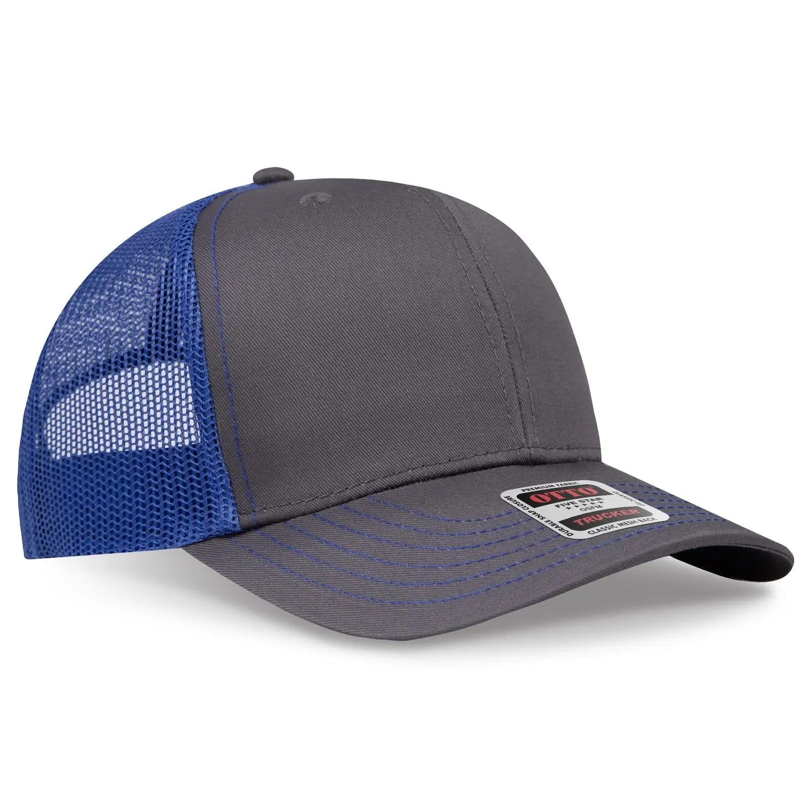 OTTO 112-1 6 Panel Mid Profile Mesh Back Trucker Cap - Ch.Gry/Ch.Gry/Ryl - Ch.Gry/Ch.Gry/Ryl / 7 3/8’’ - 7 5/8’’