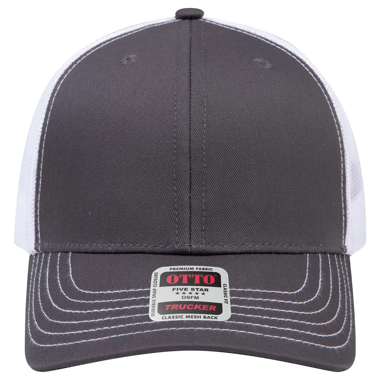 OTTO 112-1 6 Panel Mid Profile Mesh Back Trucker Cap - Ch.Gry/Ch.Gry/Wht - Ch.Gry/Ch.Gry/Wht / 7 3/8’’ - 7 5/8’’