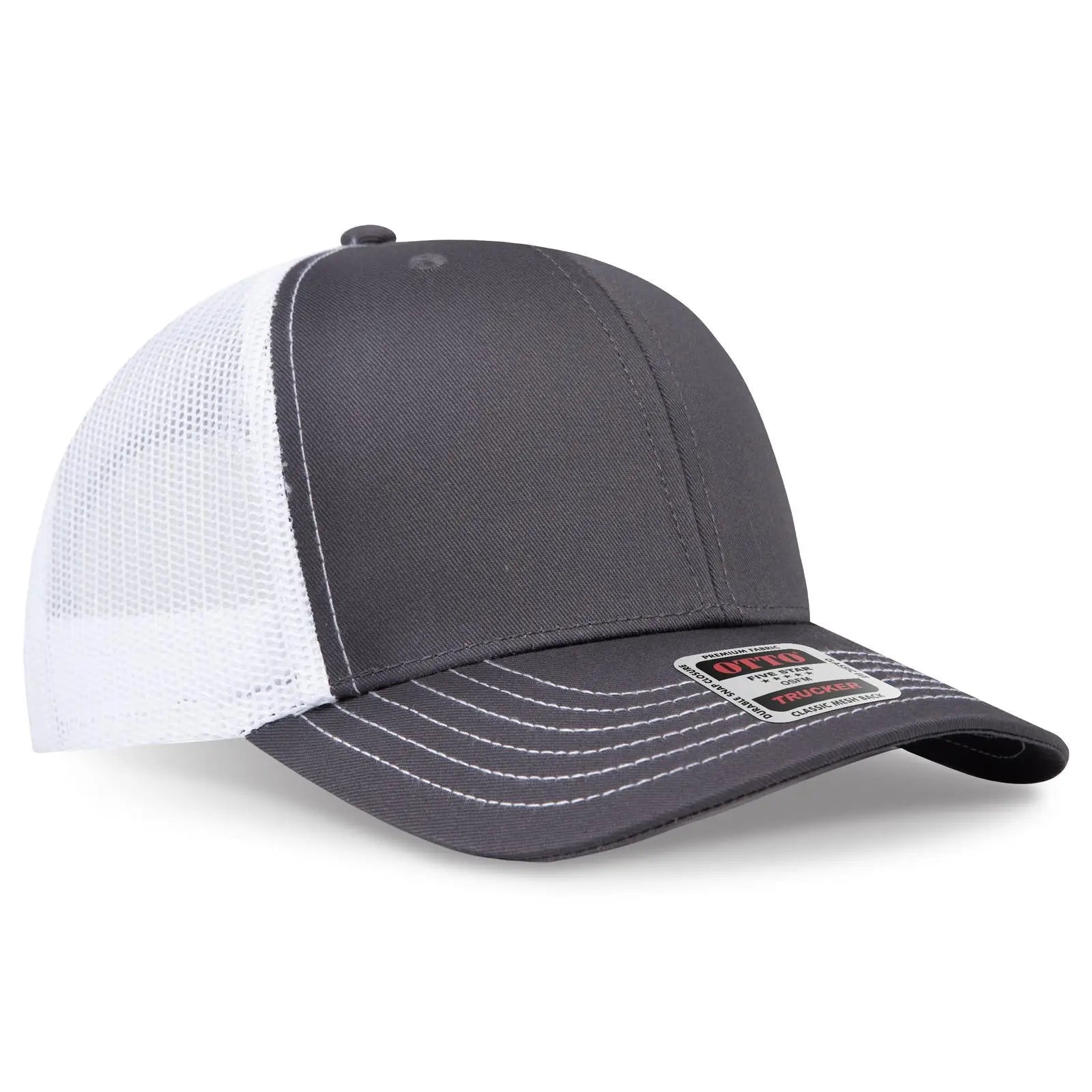 OTTO 112-1 6 Panel Mid Profile Mesh Back Trucker Cap - Ch.Gry/Ch.Gry/Wht - Ch.Gry/Ch.Gry/Wht / 7 3/8’’ - 7 5/8’’