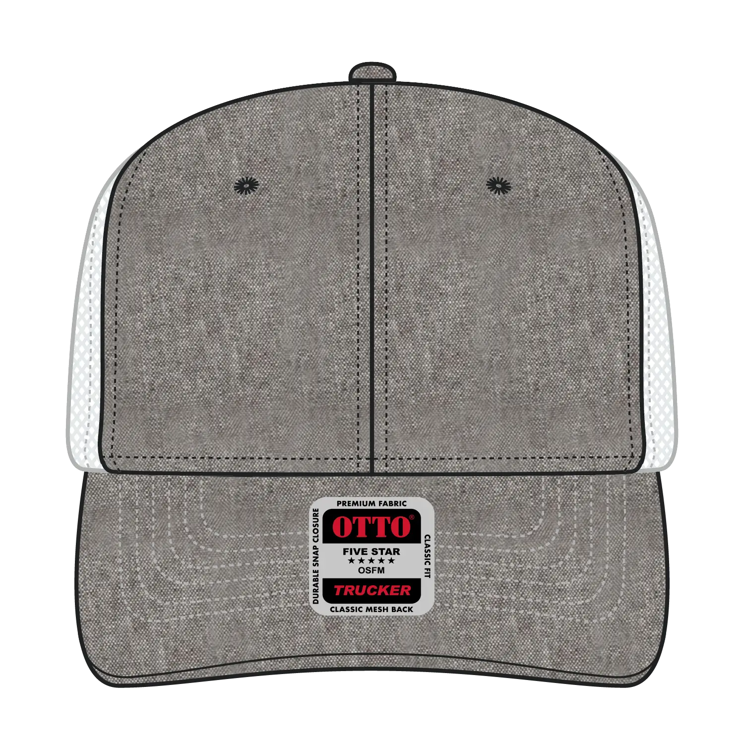 OTTO 112-1 6 Panel Mid Profile Mesh Back Trucker Cap - Ch.Gry/Wht - Ch.Gry/Wht / 7 3/8’’ - 7 5/8’’