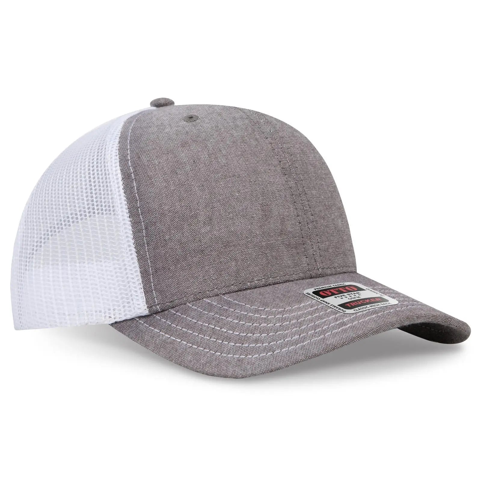 OTTO 112-1 6 Panel Mid Profile Mesh Back Trucker Cap - Ch.Gry/Wht - Ch.Gry/Wht / 7 3/8’’ - 7 5/8’’