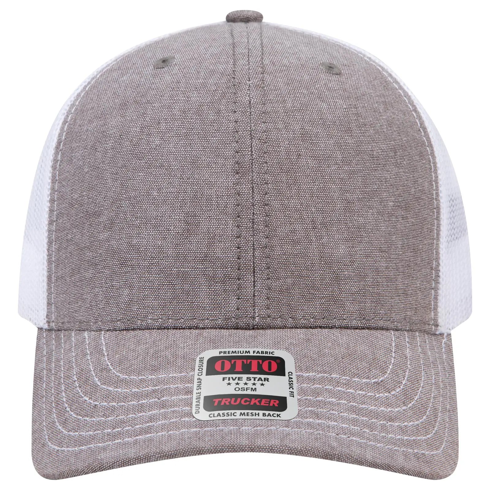 OTTO 112-1 6 Panel Mid Profile Mesh Back Trucker Cap - Ch.Gry/Wht - Ch.Gry/Wht / 7 3/8’’ - 7 5/8’’