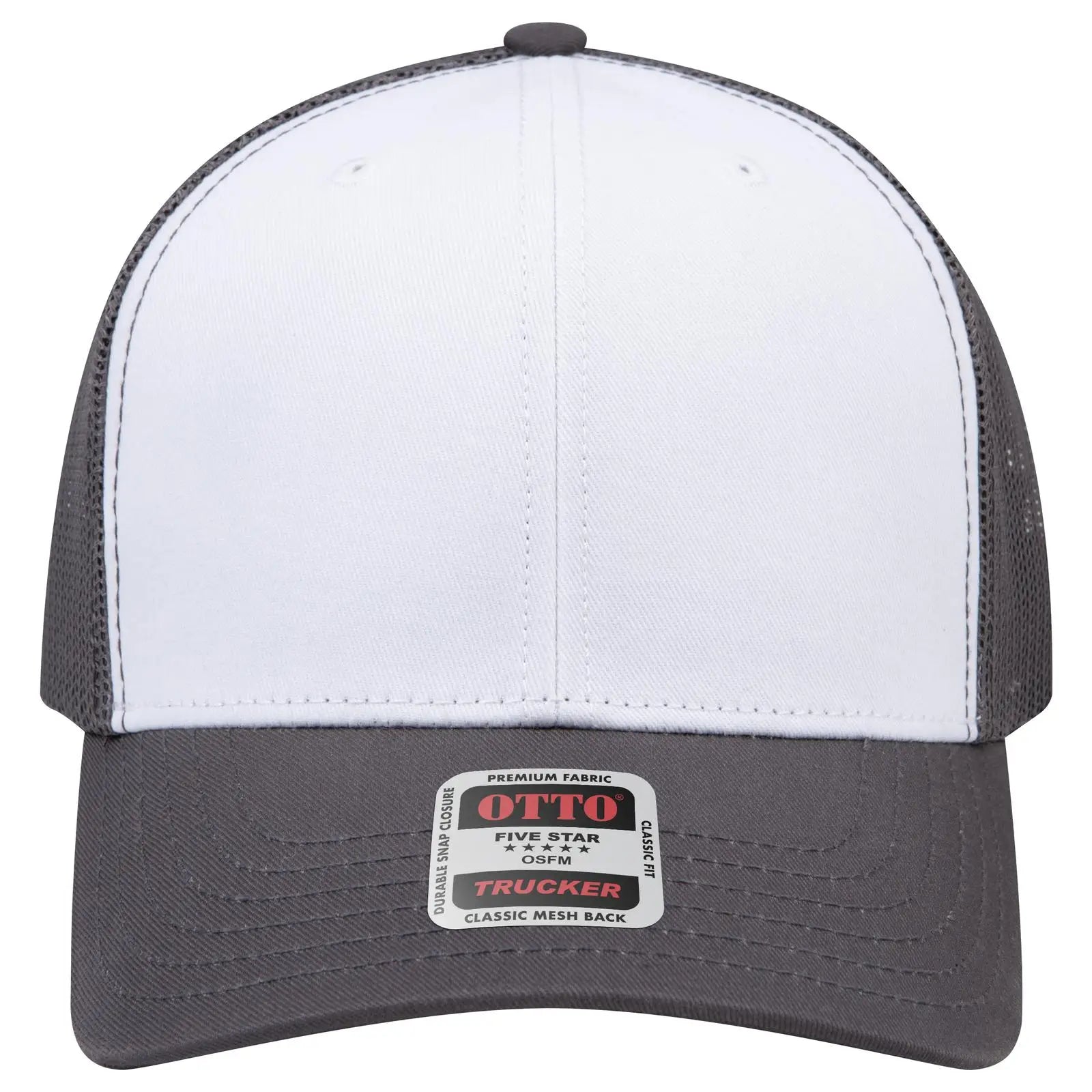 OTTO 112-1 6 Panel Mid Profile Mesh Back Trucker Cap - Ch.Gry/Wht/Ch.Gry - Ch.Gry/Wht/Ch.Gry / 7 3/8’’ - 7 5/8’’