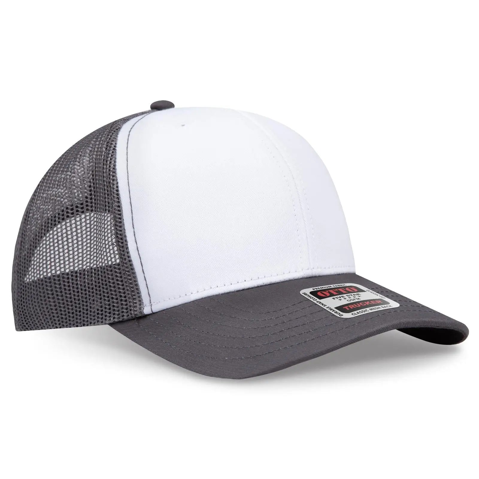 OTTO 112-1 6 Panel Mid Profile Mesh Back Trucker Cap - Ch.Gry/Wht/Ch.Gry - Ch.Gry/Wht/Ch.Gry / 7 3/8’’ - 7 5/8’’