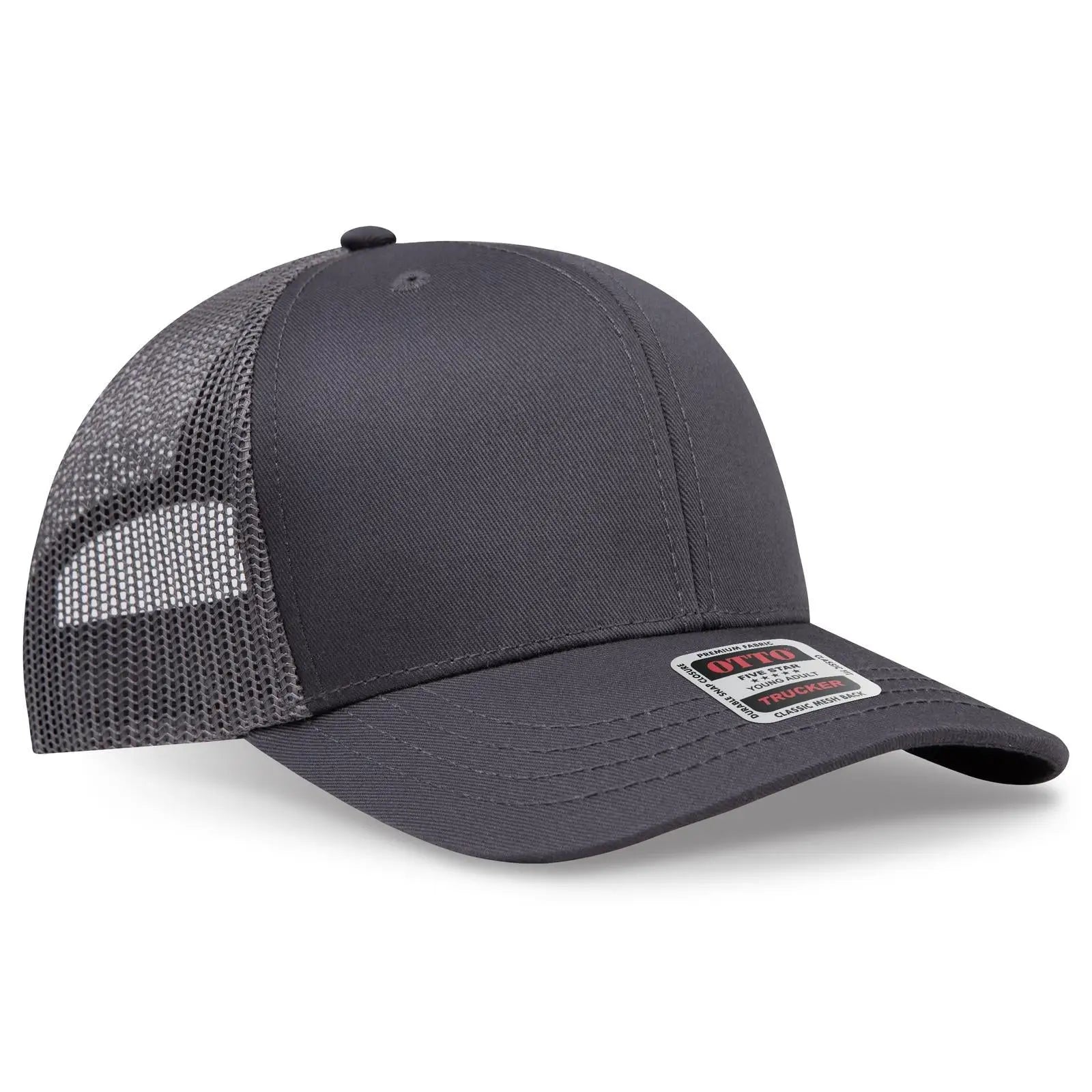OTTO 112-1 6 Panel Mid Profile Mesh Back Trucker Cap - Char. Gray