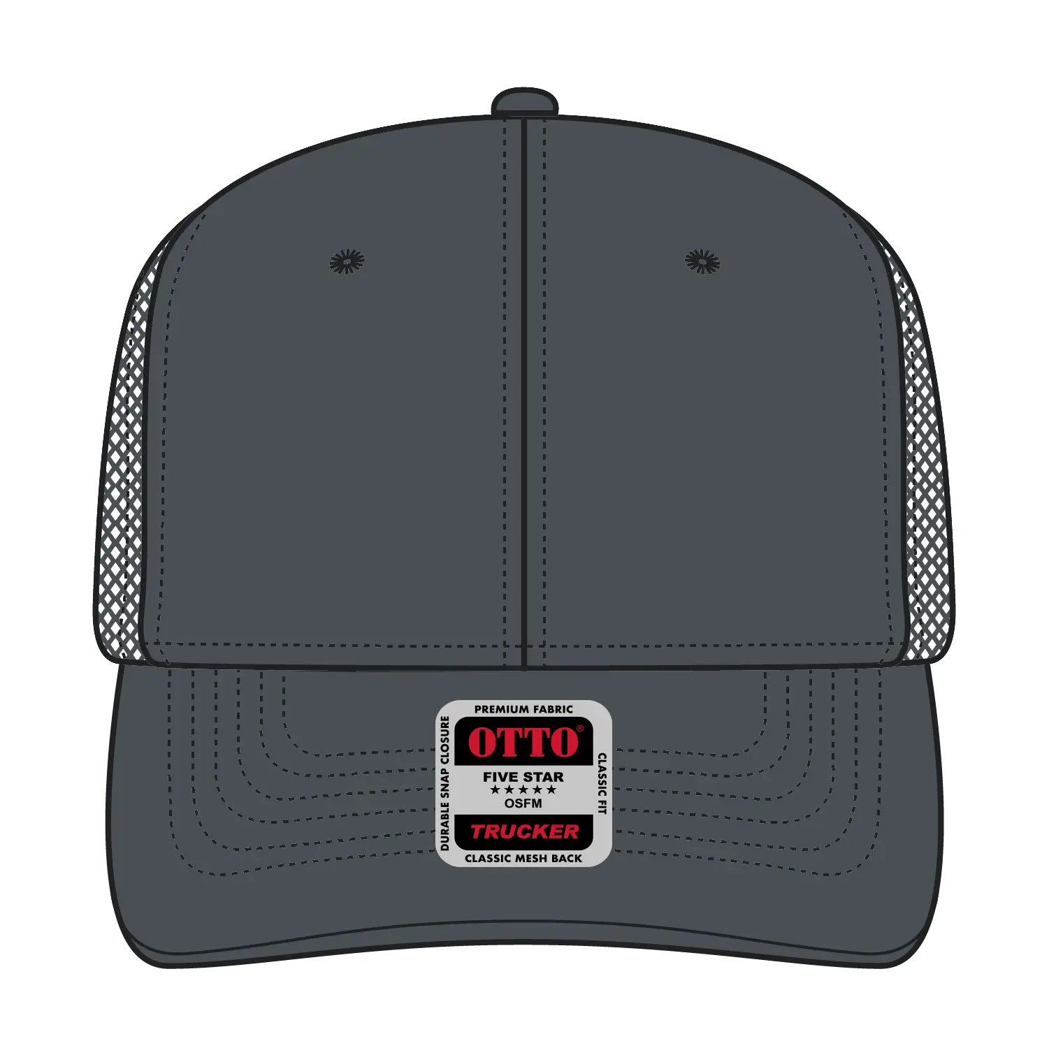 OTTO 112-1 6 Panel Mid Profile Mesh Back Trucker Cap - Char. Gray - Char. Gray / 7 3/8’’ - 7 5/8’’