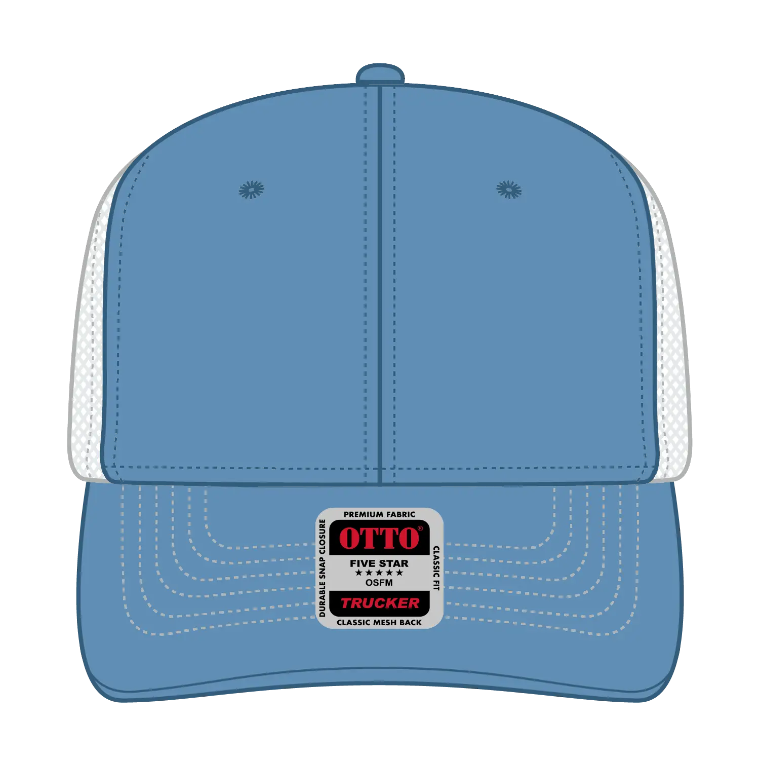 OTTO 112-1 6 Panel Mid Profile Mesh Back Trucker Cap - Col. Blue/Col.Blue/Wht - Col. Blue/Col.Blue/Wht / 7 3/8’’ - 7