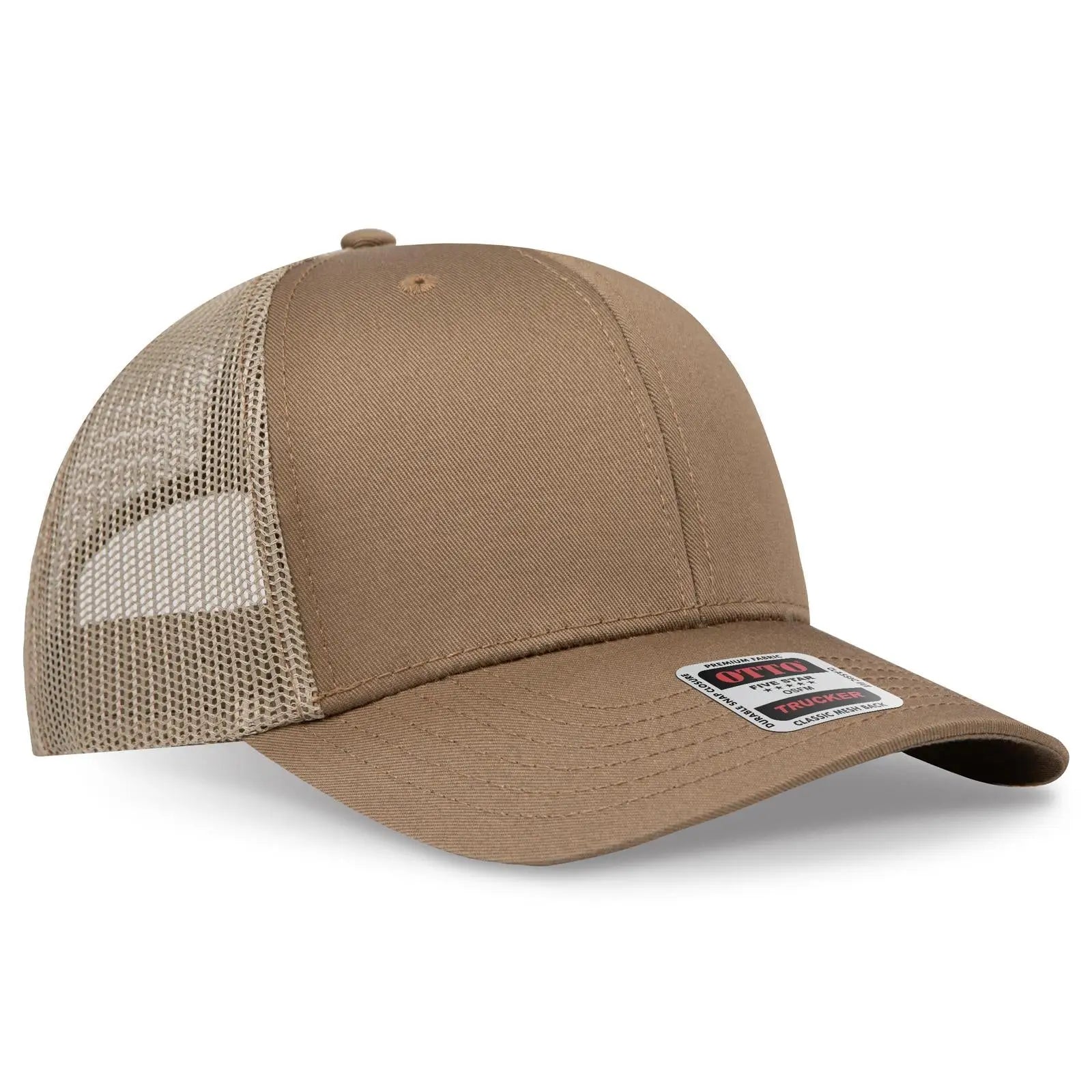 OTTO 112-1 6 Panel Mid Profile Mesh Back Trucker Cap - Coyote Brown - Coyote Brown / 7 3/8’’ - 7 5/8’’