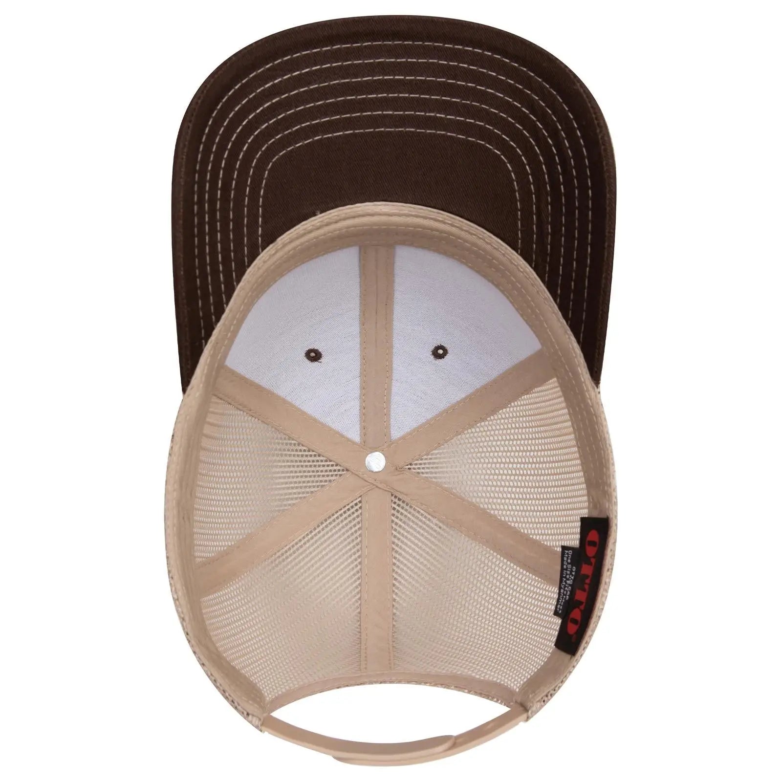 OTTO 112-1 6 Panel Mid Profile Mesh Back Trucker Cap - Dk.Brn/Dk.Brn/Kha - Dk.Brn/Dk.Brn/Kha / 7 3/8’’ - 7 5/8’’