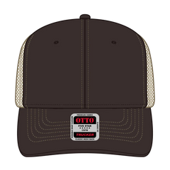 OTTO 112-1 6 Panel Mid Profile Mesh Back Trucker Cap - Dk.Brn/Dk.Brn/Kha - Dk.Brn/Dk.Brn/Kha / 7 3/8’’ - 7 5/8’’