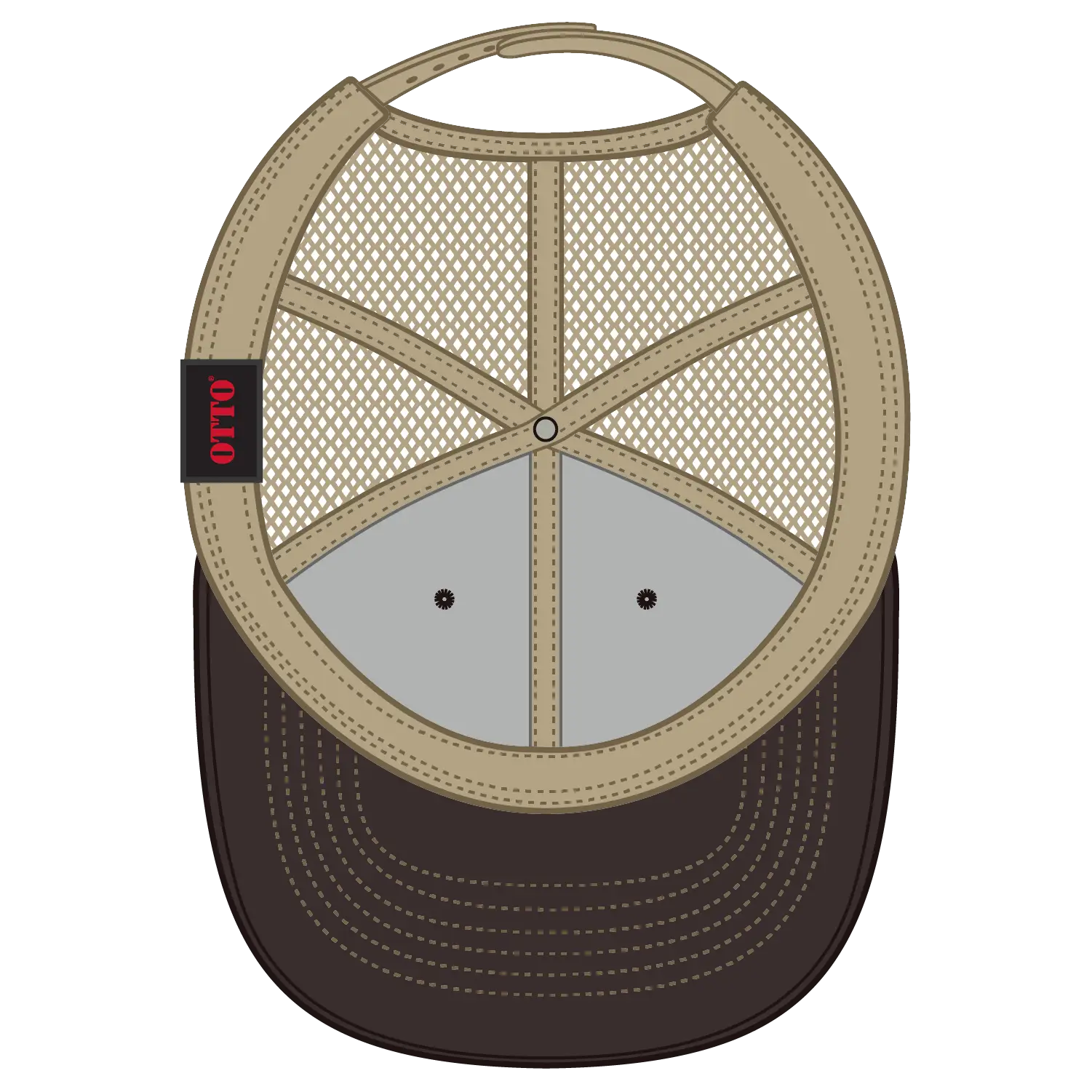 OTTO 112-1 6 Panel Mid Profile Mesh Back Trucker Cap - Dk.Brn/Dk.Brn/Kha - Dk.Brn/Dk.Brn/Kha / 7 3/8’’ - 7 5/8’’