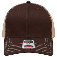 OTTO 112-1 6 Panel Mid Profile Mesh Back Trucker Cap - Dk.Brn/Dk.Brn/Kha - Dk.Brn/Dk.Brn/Kha / 7 3/8’’ - 7 5/8’’
