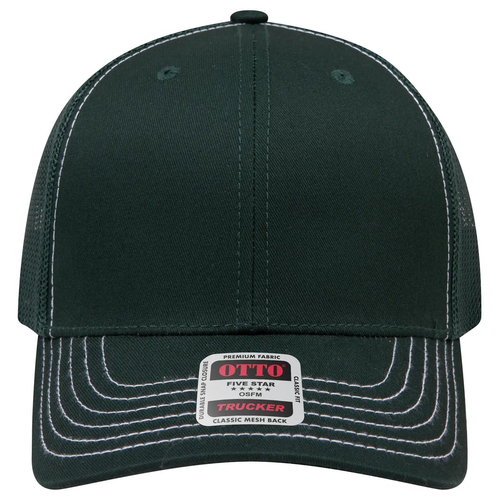 OTTO 112-1 6 Panel Mid Profile Mesh Back Trucker Cap - Dk. Green - Dk. Green / 7 3/8’’ - 7 5/8’’