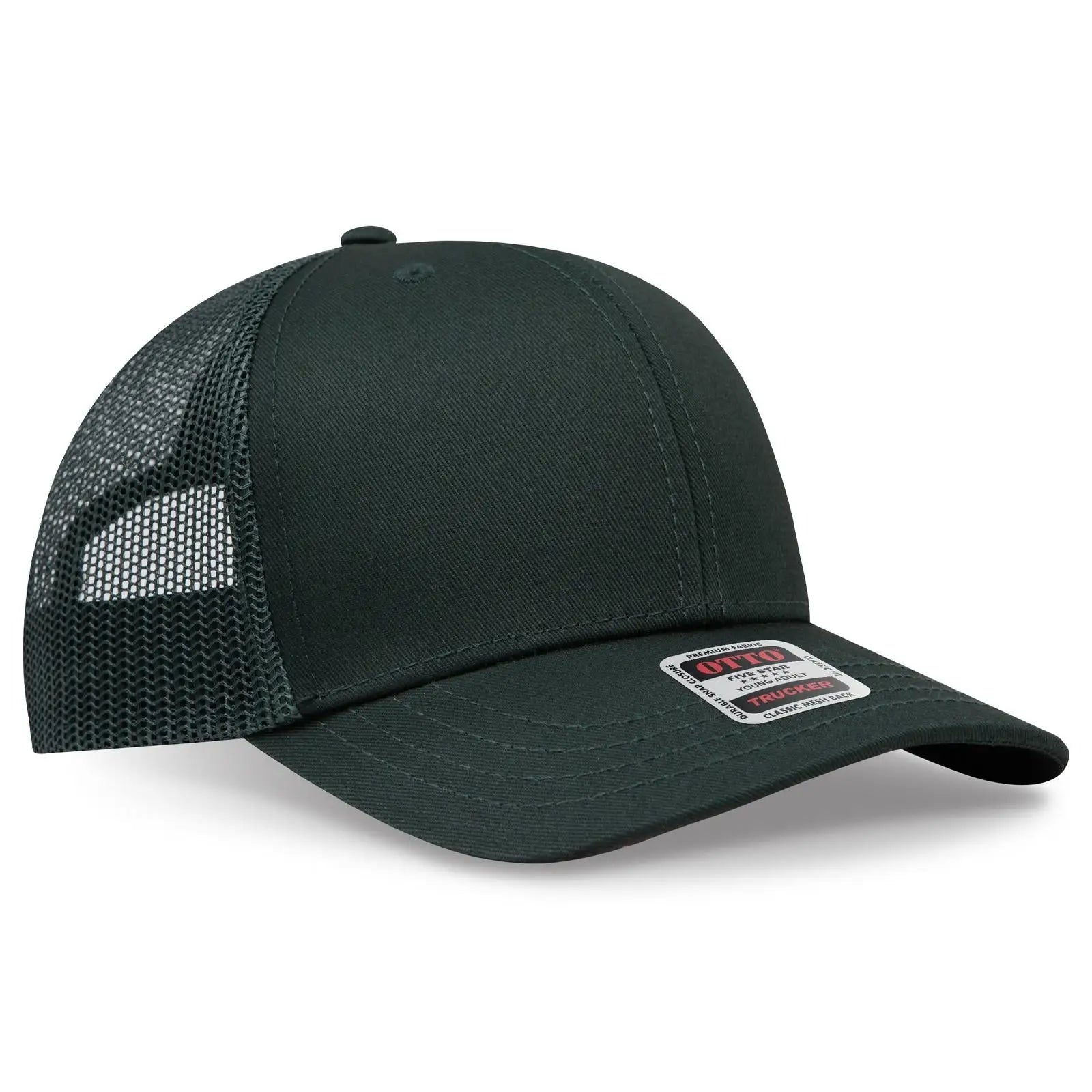 OTTO 112-1 6 Panel Mid Profile Mesh Back Trucker Cap - Dk. Green