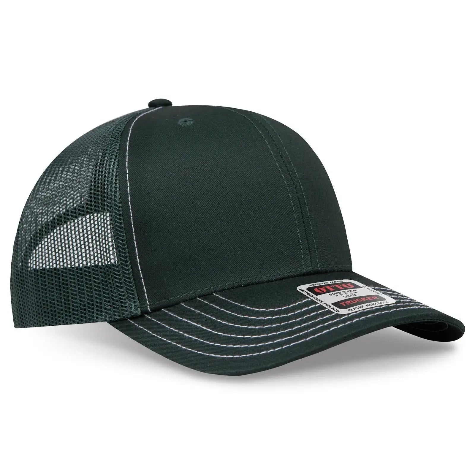 OTTO 112-1 6 Panel Mid Profile Mesh Back Trucker Cap - Dk. Green - Dk. Green / 7 3/8’’ - 7 5/8’’