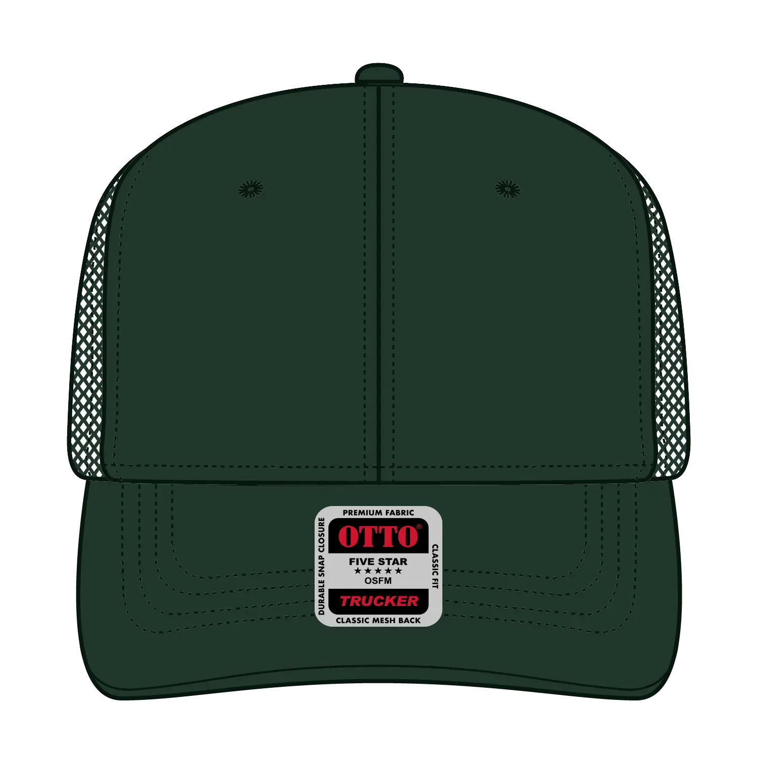 OTTO 112-1 6 Panel Mid Profile Mesh Back Trucker Cap - Dk. Green - Dk. Green / 7 3/8’’ - 7 5/8’’