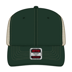 OTTO 112-1 6 Panel Mid Profile Mesh Back Trucker Cap - Dk.Grn/Dk.Grn/Kha - Dk.Grn/Dk.Grn/Kha / 7 3/8’’ - 7 5/8’’