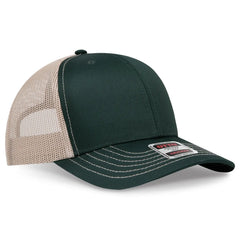 OTTO 112-1 6 Panel Mid Profile Mesh Back Trucker Cap - Dk.Grn/Dk.Grn/Kha - Dk.Grn/Dk.Grn/Kha / 7 3/8’’ - 7 5/8’’