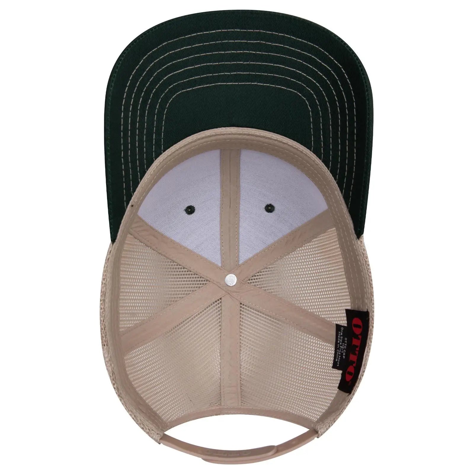 OTTO 112-1 6 Panel Mid Profile Mesh Back Trucker Cap - Dk.Grn/Dk.Grn/Kha - Dk.Grn/Dk.Grn/Kha / 7 3/8’’ - 7 5/8’’