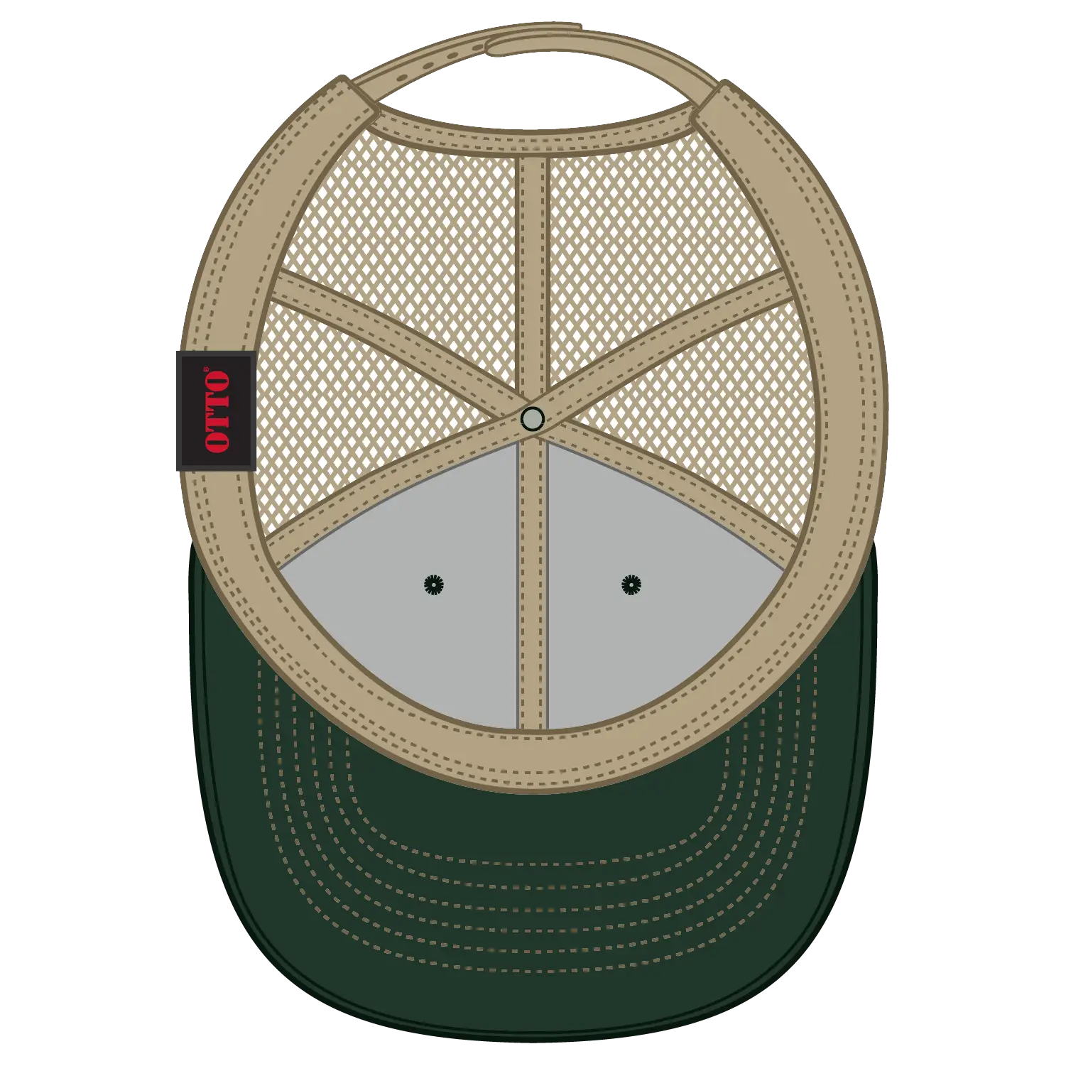 OTTO 112-1 6 Panel Mid Profile Mesh Back Trucker Cap - Dk.Grn/Dk.Grn/Kha - Dk.Grn/Dk.Grn/Kha / 7 3/8’’ - 7 5/8’’