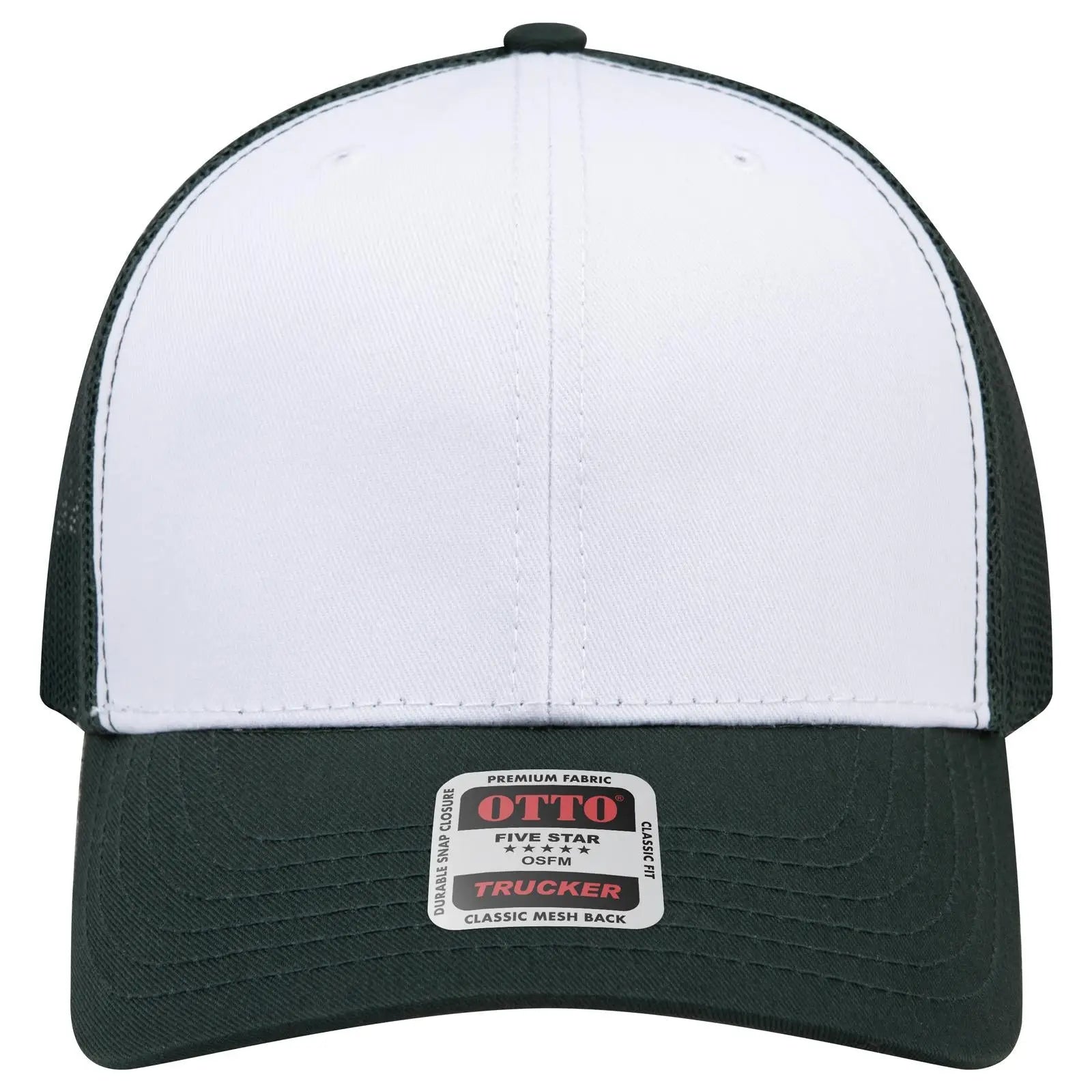 OTTO 112-1 6 Panel Mid Profile Mesh Back Trucker Cap - Dk.Grn/Wht/Dk.Grn - Dk.Grn/Wht/Dk.Grn / 7 3/8’’ - 7 5/8’’