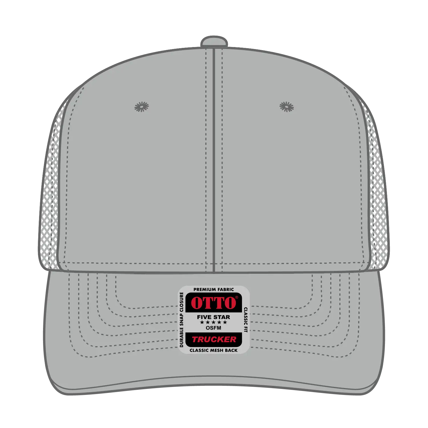 OTTO 112-1 6 Panel Mid Profile Mesh Back Trucker Cap - Gray - Gray / 7 3/8’’ - 7 5/8’’
