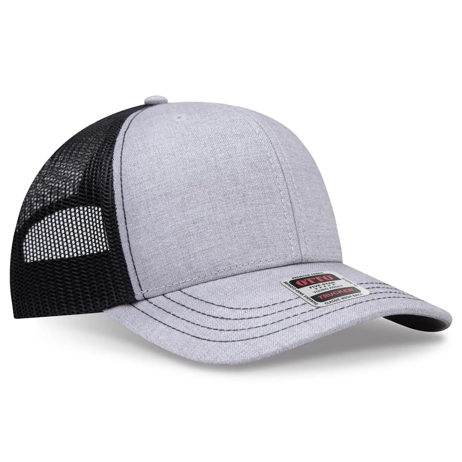OTTO 112-1 6 Panel Mid Profile Mesh Back Trucker Cap - H. Gry/H. Gry/Blk