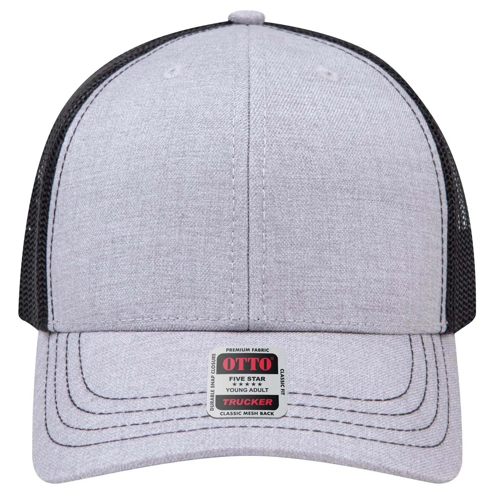 OTTO 112-1 6 Panel Mid Profile Mesh Back Trucker Cap - H. Gry/H. Gry/Blk