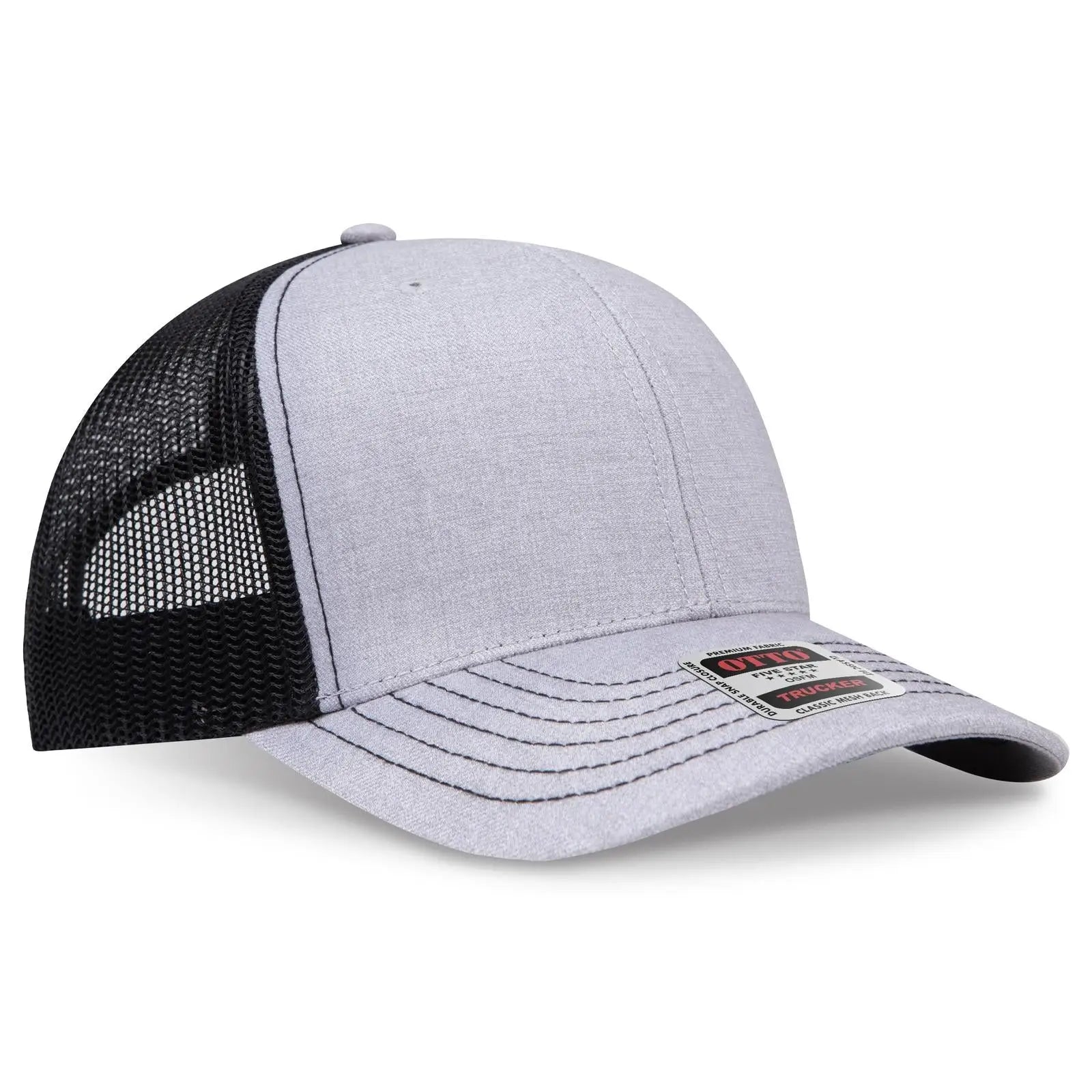 OTTO 112-1 6 Panel Mid Profile Mesh Back Trucker Cap - H. Gry/H. Gry/Blk