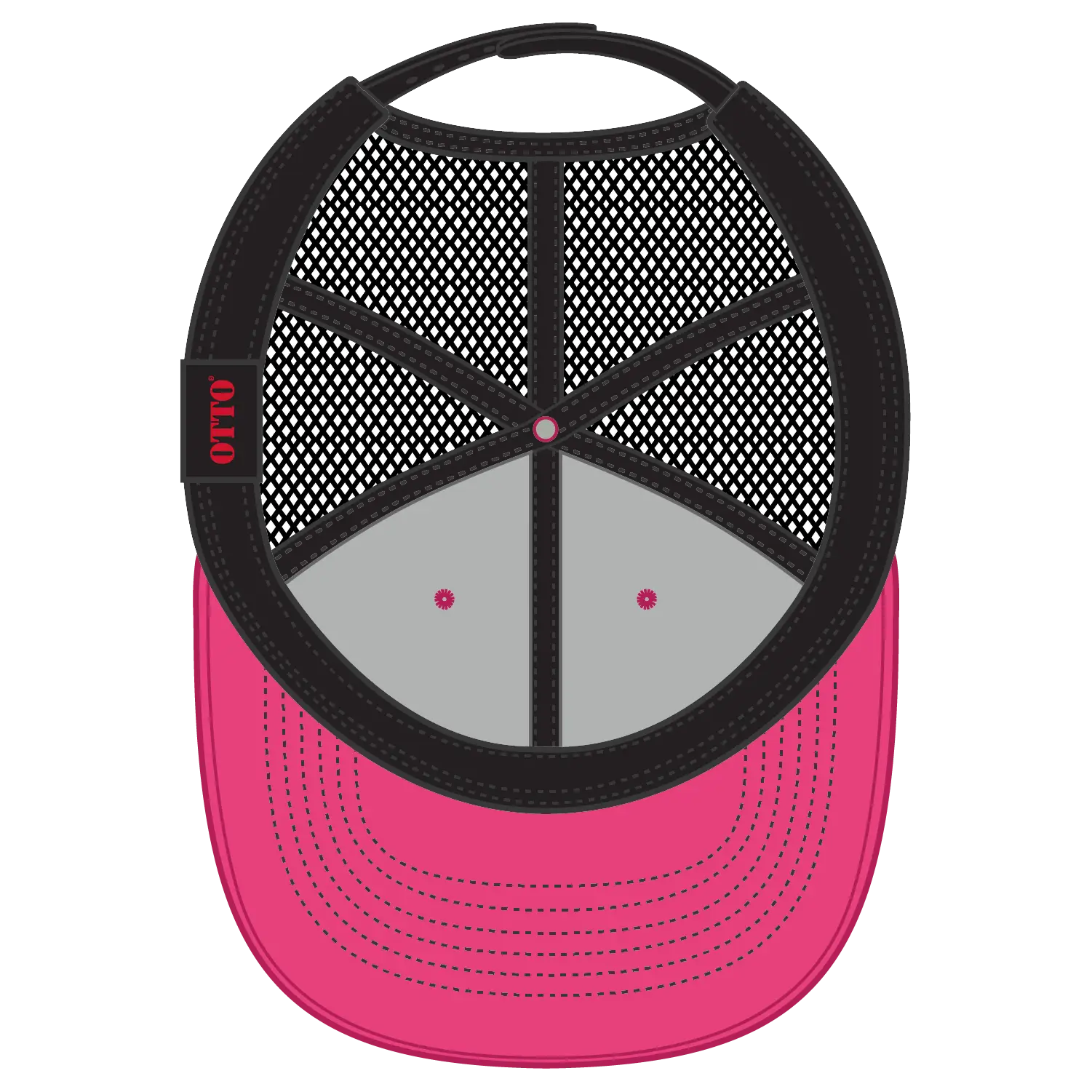 OTTO 112-1 6 Panel Mid Profile Mesh Back Trucker Cap - H.Pnk/H.Pnk/Blk - H.Pnk/H.Pnk/Blk / 7 3/8’’ - 7 5/8’’
