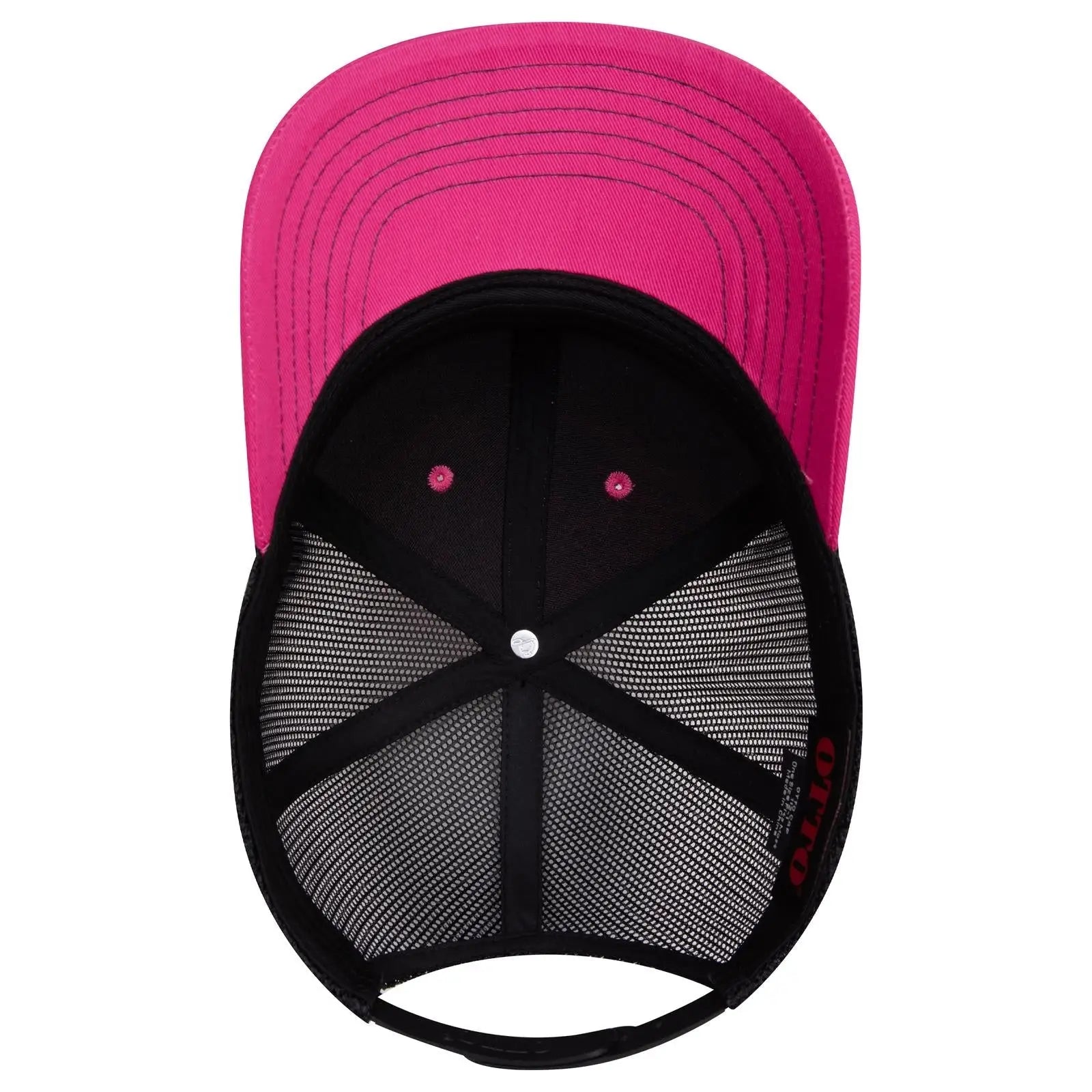 OTTO 112-1 6 Panel Mid Profile Mesh Back Trucker Cap - H.Pnk/H.Pnk/Blk - H.Pnk/H.Pnk/Blk / 7 3/8’’ - 7 5/8’’