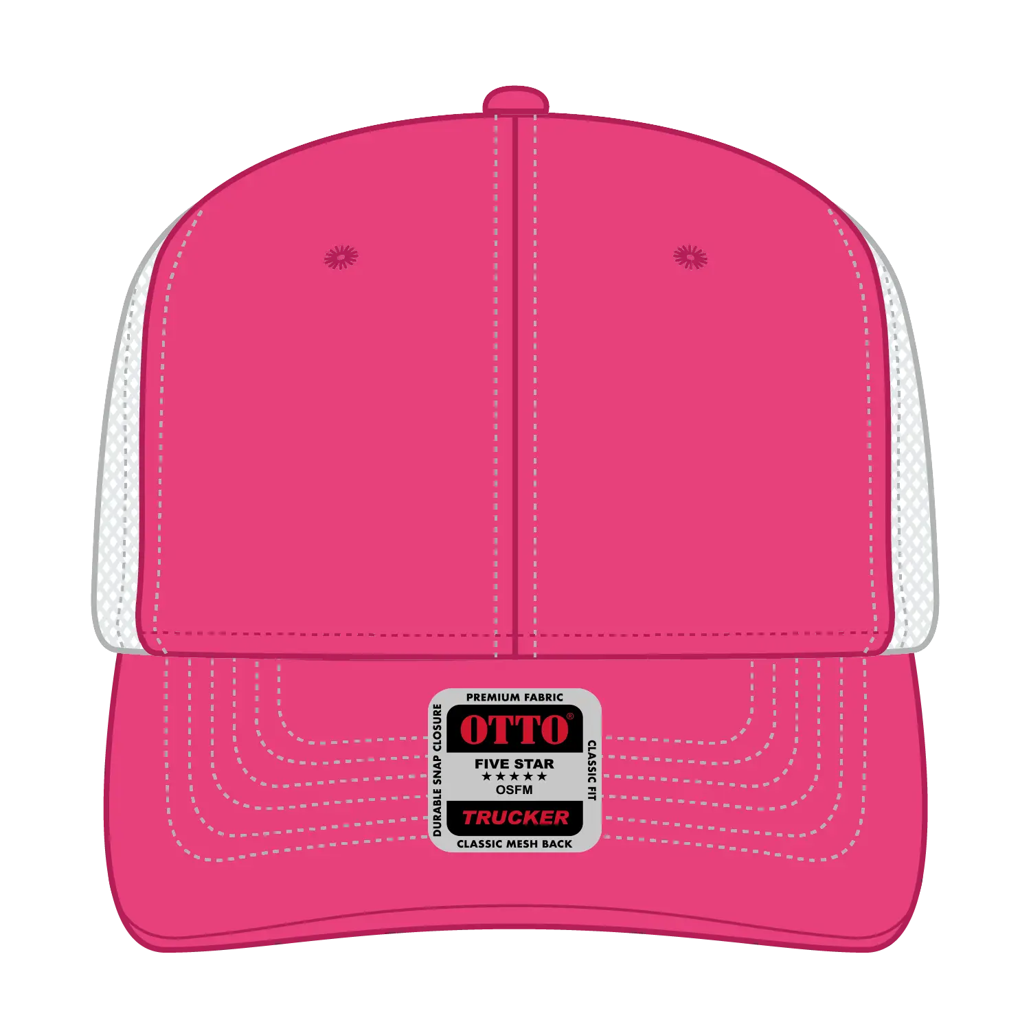 OTTO 112-1 6 Panel Mid Profile Mesh Back Trucker Cap - H.Pnk/H.Pnk/Wht - H.Pnk/H.Pnk/Wht / 7 3/8’’ - 7 5/8’’