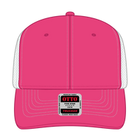 OTTO 112-1 6 Panel Mid Profile Mesh Back Trucker Cap - H.Pnk/H.Pnk/Wht - H.Pnk/H.Pnk/Wht / 7 3/8’’ - 7 5/8’’