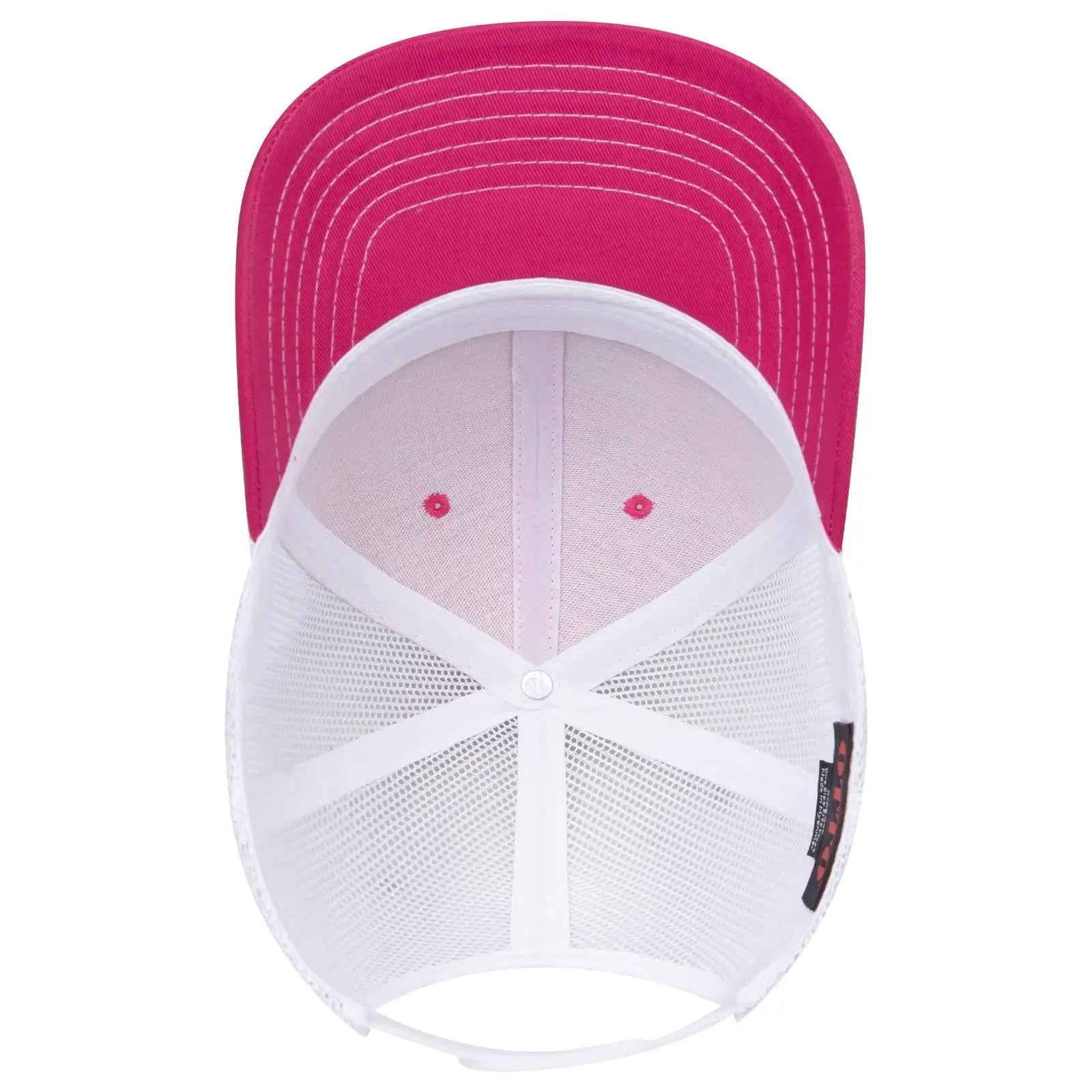 OTTO 112-1 6 Panel Mid Profile Mesh Back Trucker Cap - H.Pnk/H.Pnk/Wht - H.Pnk/H.Pnk/Wht / 7 3/8’’ - 7 5/8’’