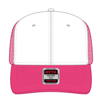 OTTO 112-1 6 Panel Mid Profile Mesh Back Trucker Cap - H.Pnk/Wht/H.Pnk - H.Pnk/Wht/H.Pnk / 7 3/8’’ - 7 5/8’’