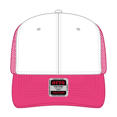 OTTO 112-1 6 Panel Mid Profile Mesh Back Trucker Cap - H.Pnk/Wht/H.Pnk - H.Pnk/Wht/H.Pnk / 7 3/8’’ - 7 5/8’’