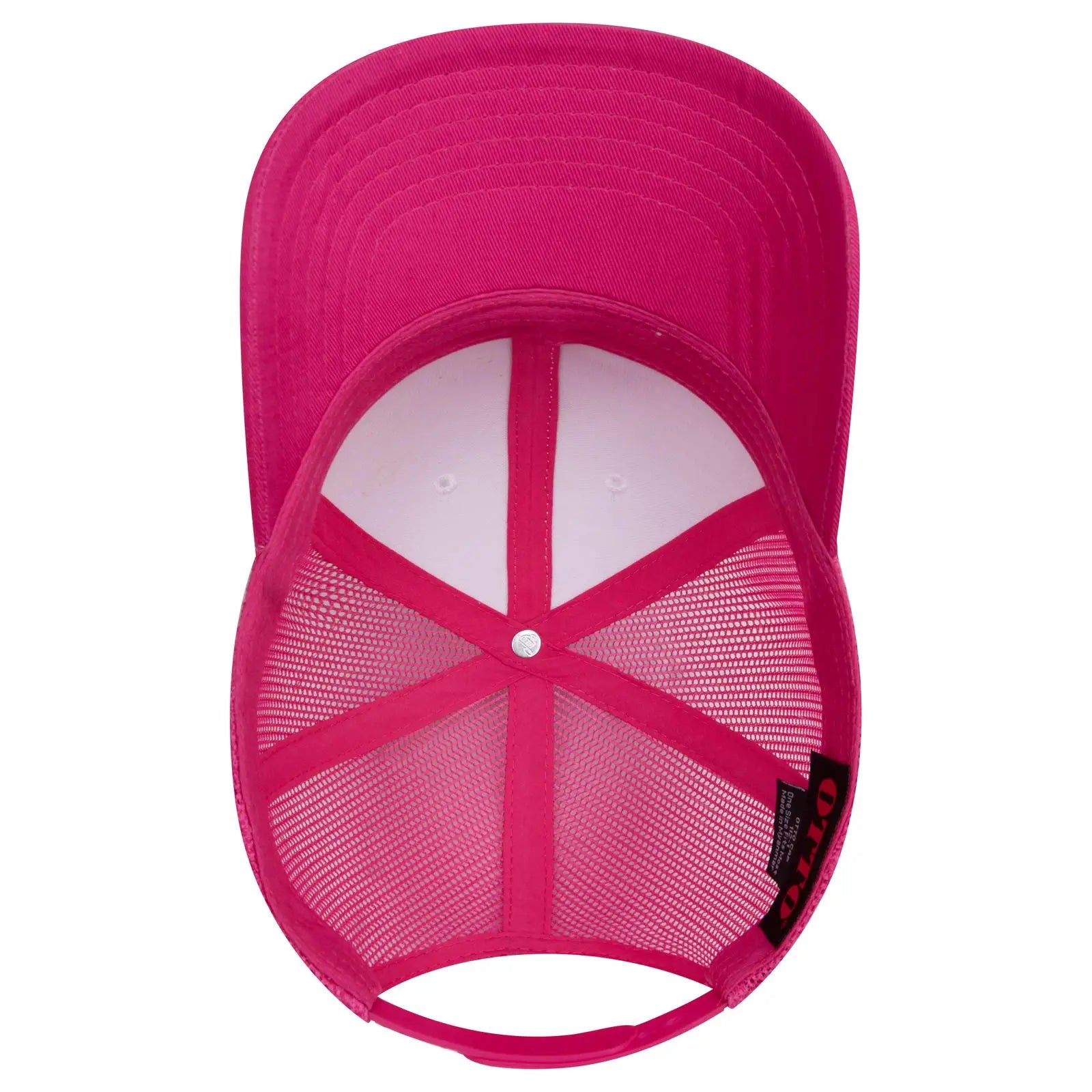 OTTO 112-1 6 Panel Mid Profile Mesh Back Trucker Cap - H.Pnk/Wht/H.Pnk - H.Pnk/Wht/H.Pnk / 7 3/8’’ - 7 5/8’’