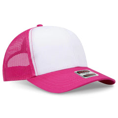 OTTO 112-1 6 Panel Mid Profile Mesh Back Trucker Cap - H.Pnk/Wht/H.Pnk - H.Pnk/Wht/H.Pnk / 7 3/8’’ - 7 5/8’’