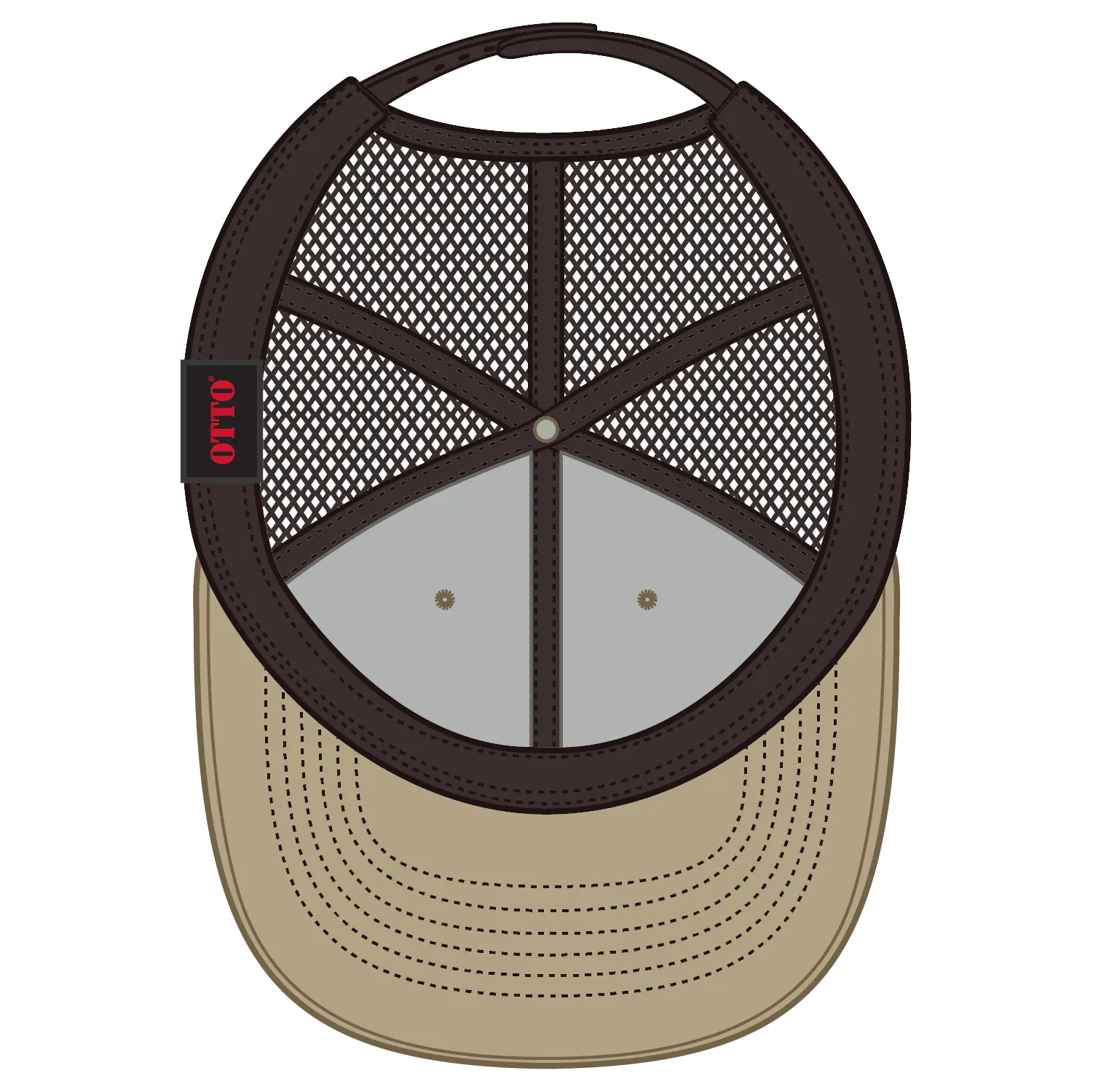 OTTO 112-1 6 Panel Mid Profile Mesh Back Trucker Cap - Kha/Kha/Dk.Brn - Kha/Kha/Dk.Brn / 7 3/8’’ - 7 5/8’’
