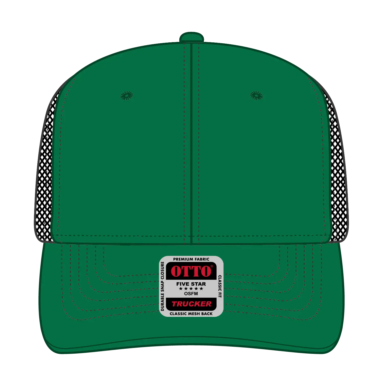OTTO 112-1 6 Panel Mid Profile Mesh Back Trucker Cap - Kly/Kly/Blk - Kly/Kly/Blk / 7 3/8’’ - 7 5/8’’
