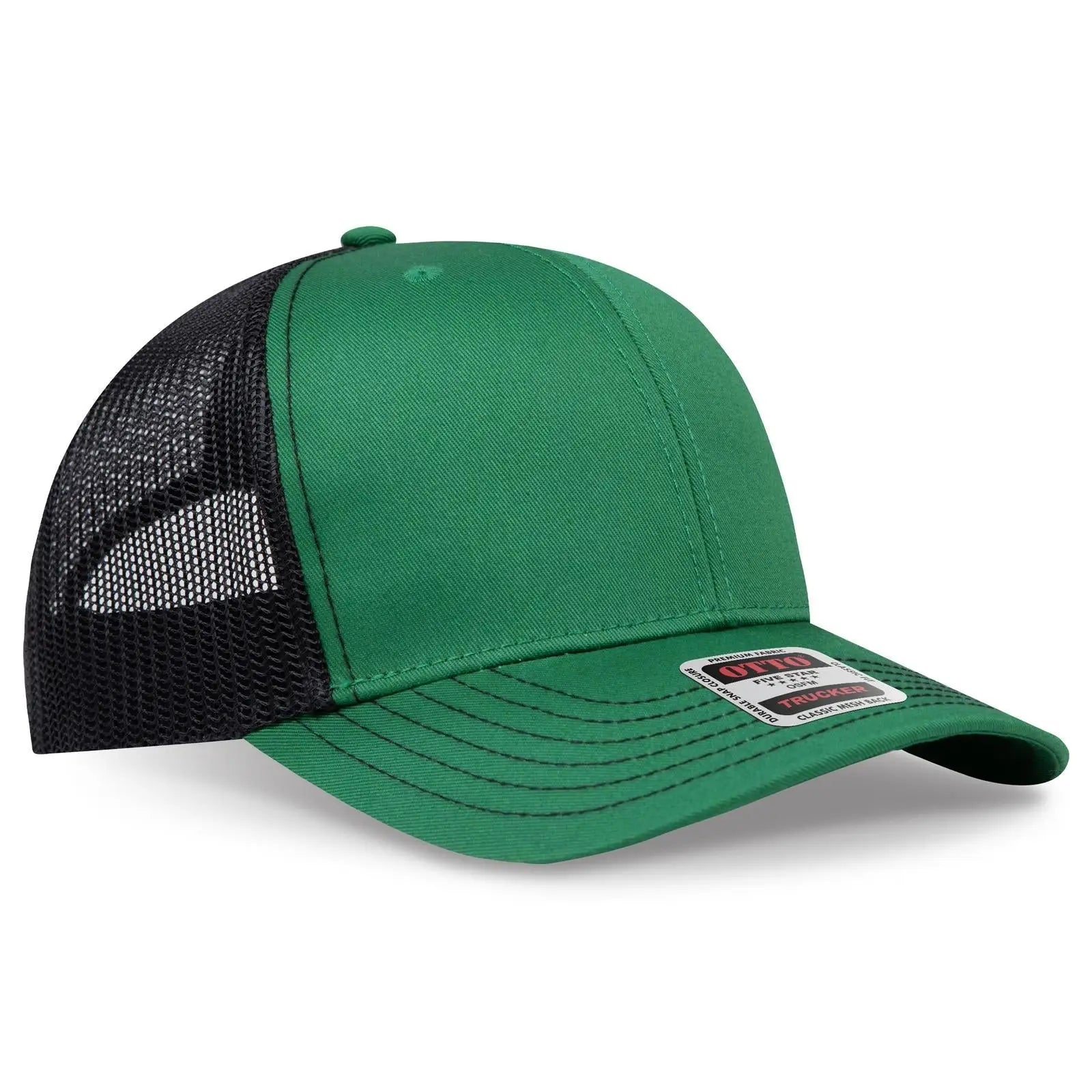 OTTO 112-1 6 Panel Mid Profile Mesh Back Trucker Cap - Kly/Kly/Blk - Kly/Kly/Blk / 7 3/8’’ - 7 5/8’’