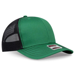 OTTO 112-1 6 Panel Mid Profile Mesh Back Trucker Cap - Kly/Kly/Blk - Kly/Kly/Blk / 7 3/8’’ - 7 5/8’’