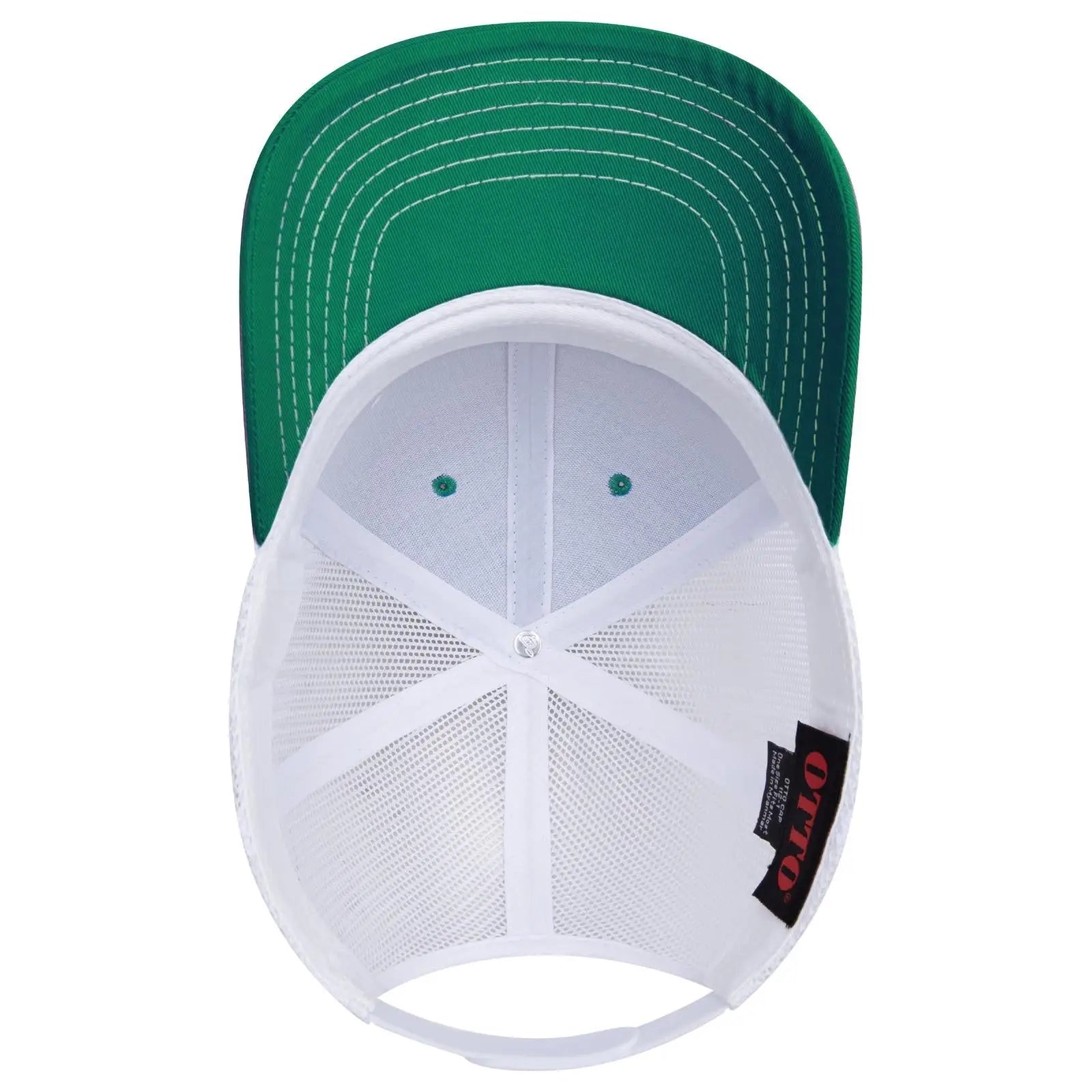 OTTO 112-1 6 Panel Mid Profile Mesh Back Trucker Cap - Kly/Kly/Wht - Kly/Kly/Wht / 7 3/8’’ - 7 5/8’’