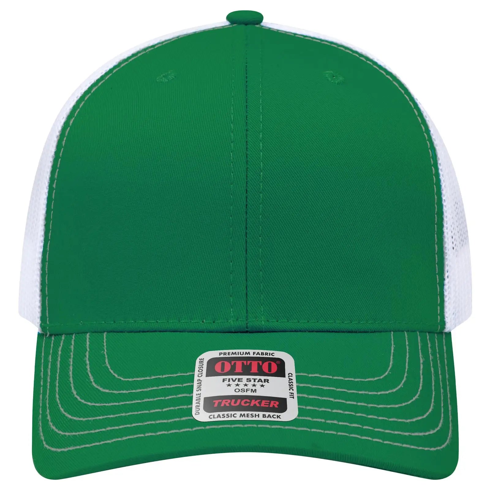 OTTO 112-1 6 Panel Mid Profile Mesh Back Trucker Cap - Kly/Kly/Wht - Kly/Kly/Wht / 7 3/8’’ - 7 5/8’’