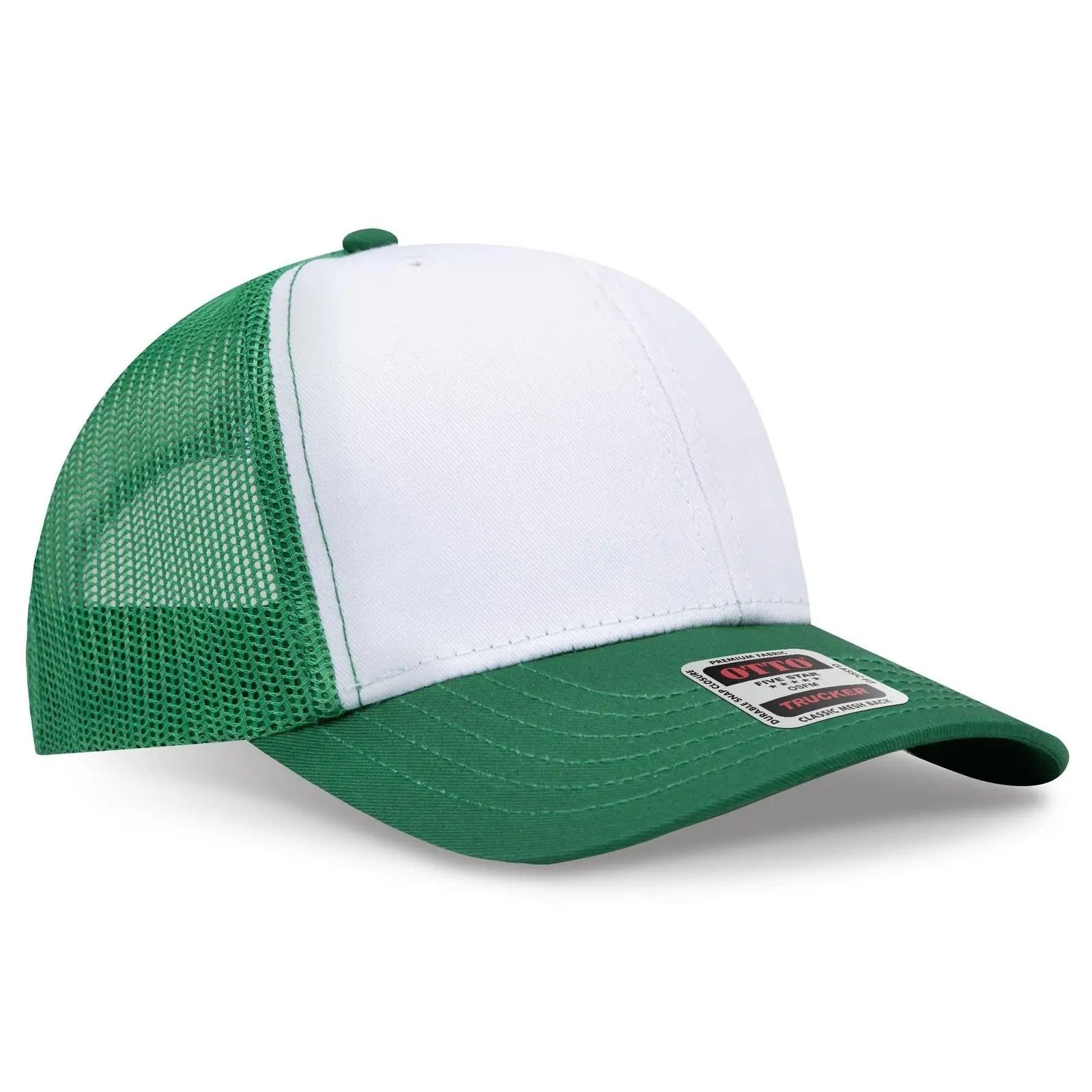 OTTO 112-1 6 Panel Mid Profile Mesh Back Trucker Cap - Kly/Wht/Kly - Kly/Wht/Kly / 7 3/8’’ - 7 5/8’’