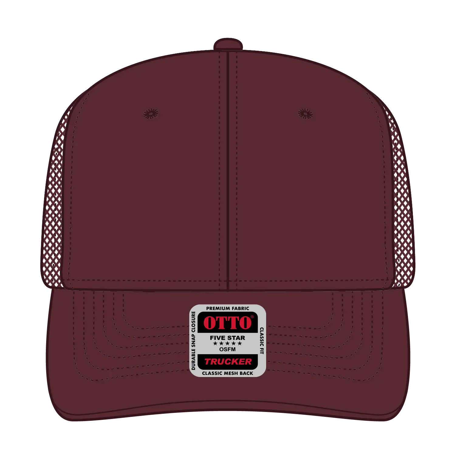 OTTO 112-1 6 Panel Mid Profile Mesh Back Trucker Cap - Maroon - Maroon / 7 3/8’’ - 7 5/8’’