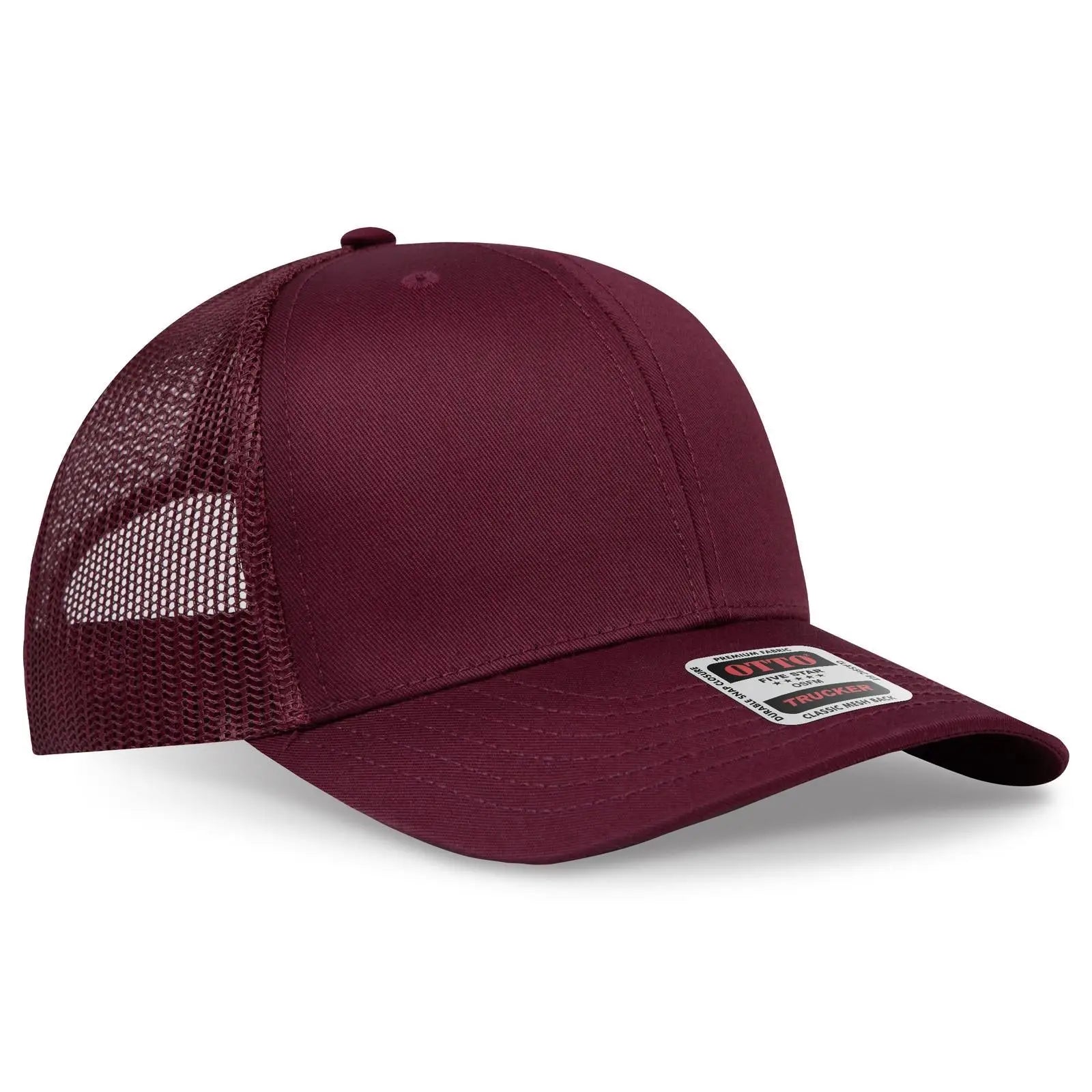 OTTO 112-1 6 Panel Mid Profile Mesh Back Trucker Cap - Maroon - Maroon / 7 3/8’’ - 7 5/8’’