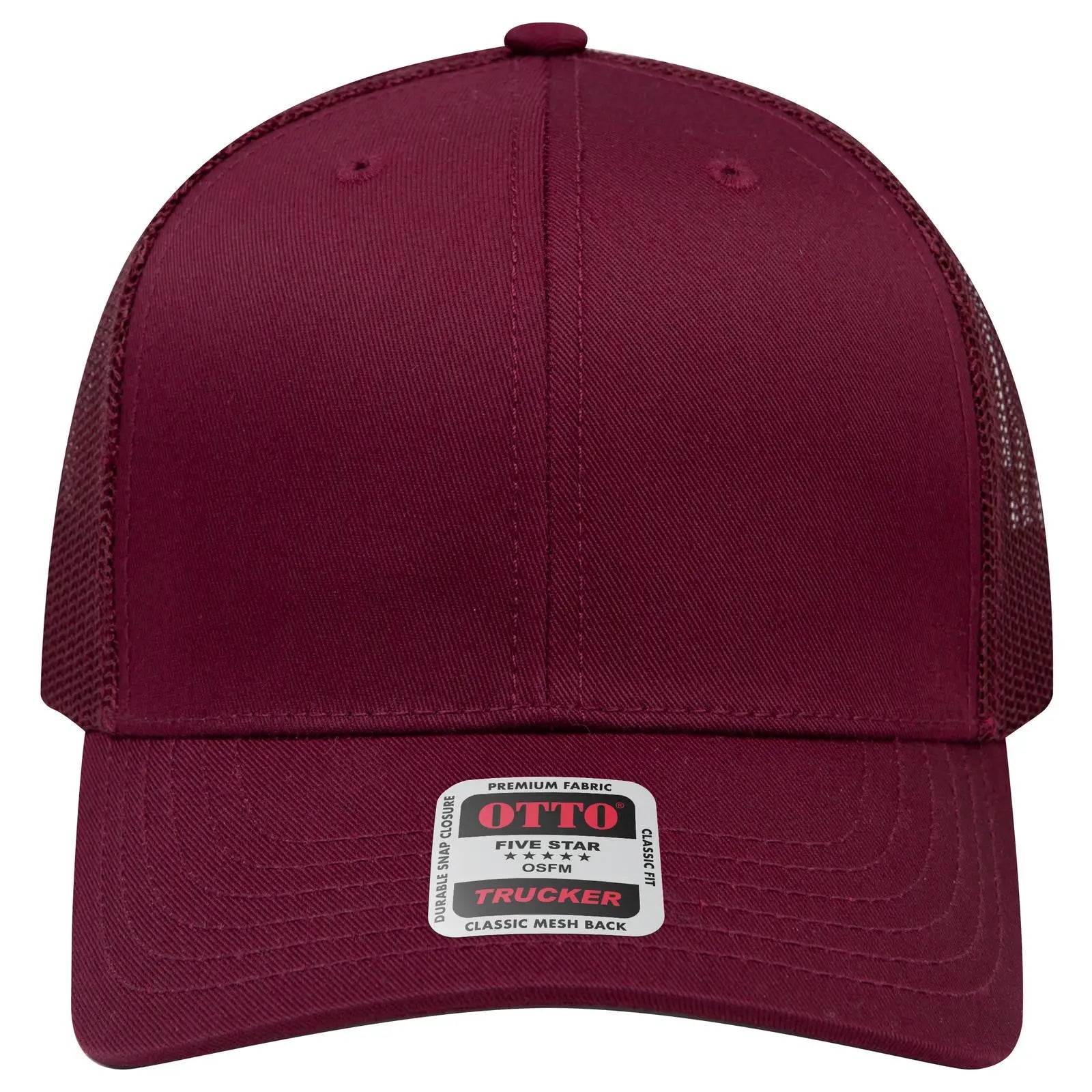 OTTO 112-1 6 Panel Mid Profile Mesh Back Trucker Cap - Maroon - Maroon / 7 3/8’’ - 7 5/8’’